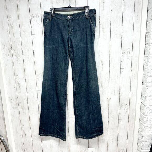 Y2K BCBG Maxazria Jeans Women 27 Dark Wash Denim Cotton Relaxed Flare Deep Pockt - Picture 1 of 7